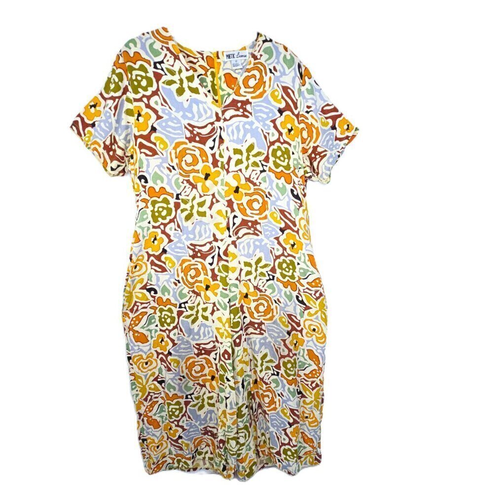 Vintage 80s Women XL Wide Leg Jumpsuit One Piece Brown Floral Geometric Retro